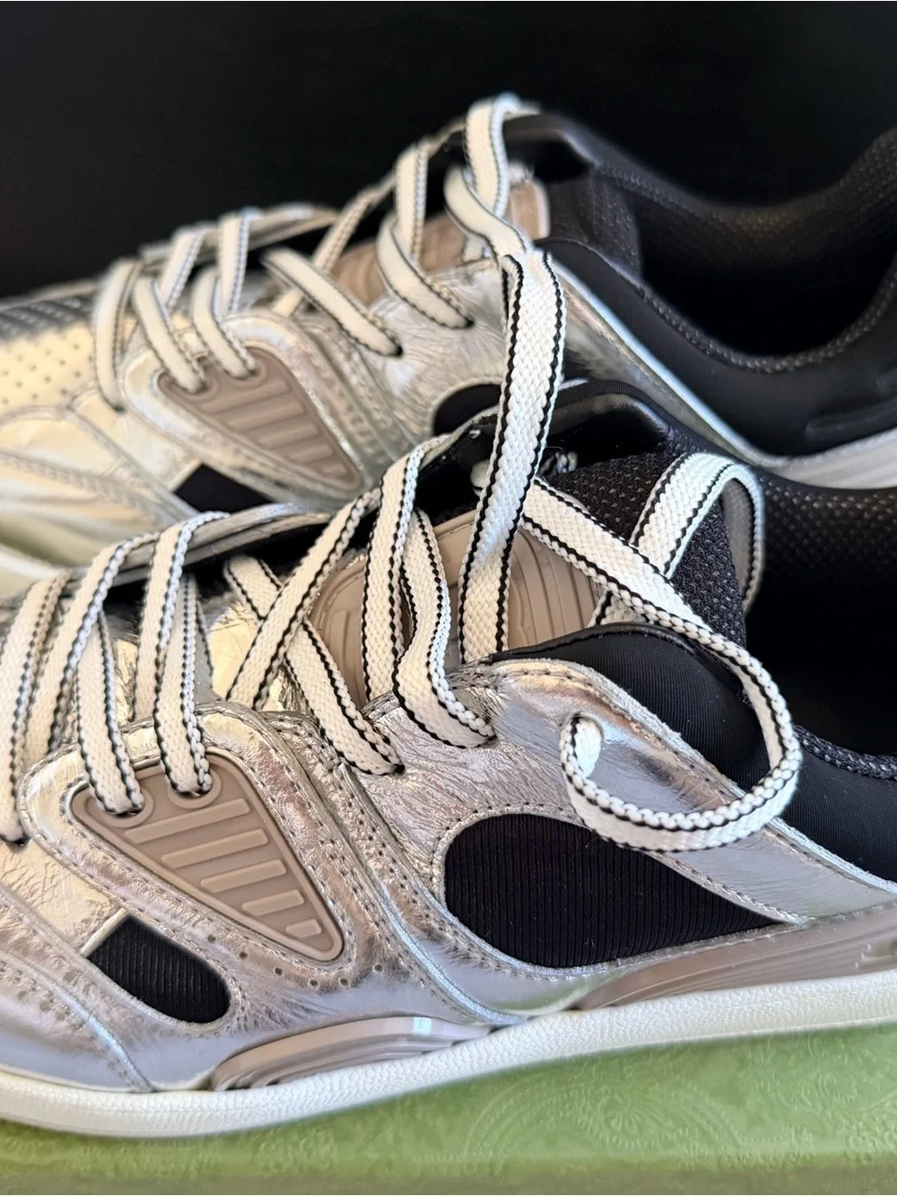 Gucci Metallic Silver and Black Athletic Sneakers